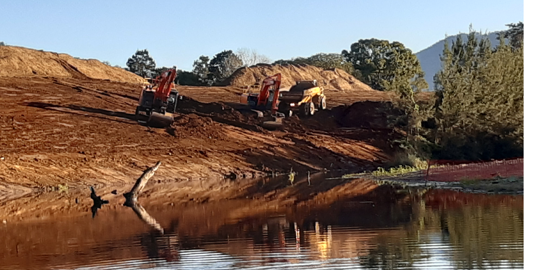 Work on recontouring the river bank August 2020
